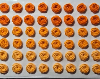 Royal icing flowers for cookie decorating, swirl roses, 3 shades of orange