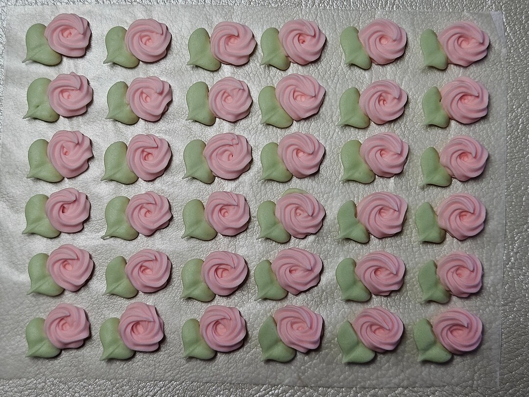 Royal Icing Flowers for Cookie Decorating, Swirl Roses With Leaves, Pastel Pink Etsy
