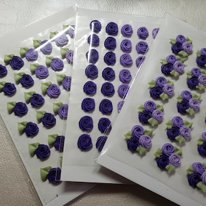 Royal icing flowers for cookie decorating, swirl roses, 3 shades of purple