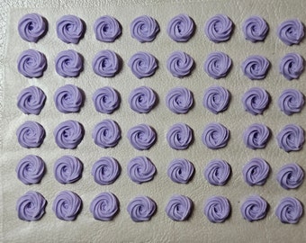Royal icing flowers for cookie decorating, swirl roses, pastel purple