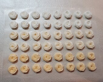 Royal icing flowers for cookie decorating, 48 swirl roses, shades of ivory, cream