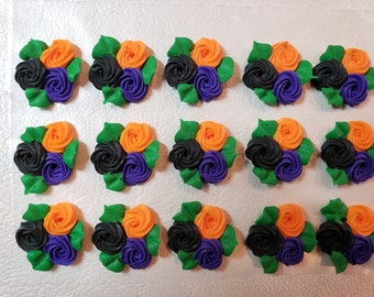 Royal icing flowers for cookie decorating, swirl roses, 3 Halloween colors