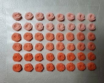 Royal icing flowers for cookie decorating, 48 swirl roses, shades of peach