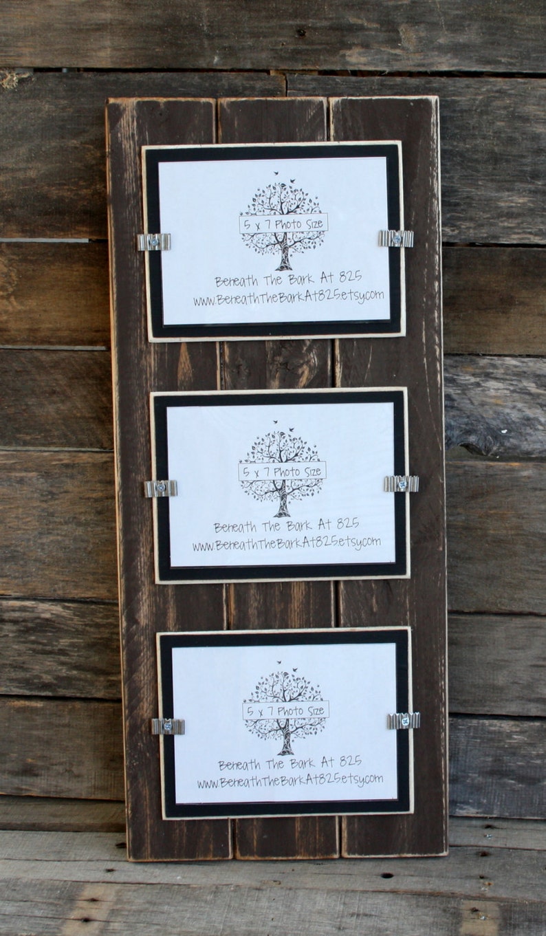 Picture Frame Chocolate Brown & Black Distressed Wood Holds 35x7