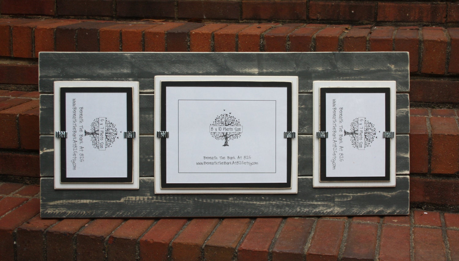 Triple Picture Frame Distressed Wood Double Mats Holds