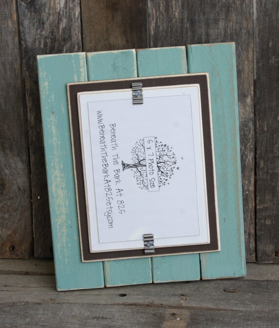 Picture Frame Distressed Wood Holds A 5x7 Photo Double Picture Frame Distressed Wood Holds A 5x7 Photo Double Mats Beach Teal Brown White