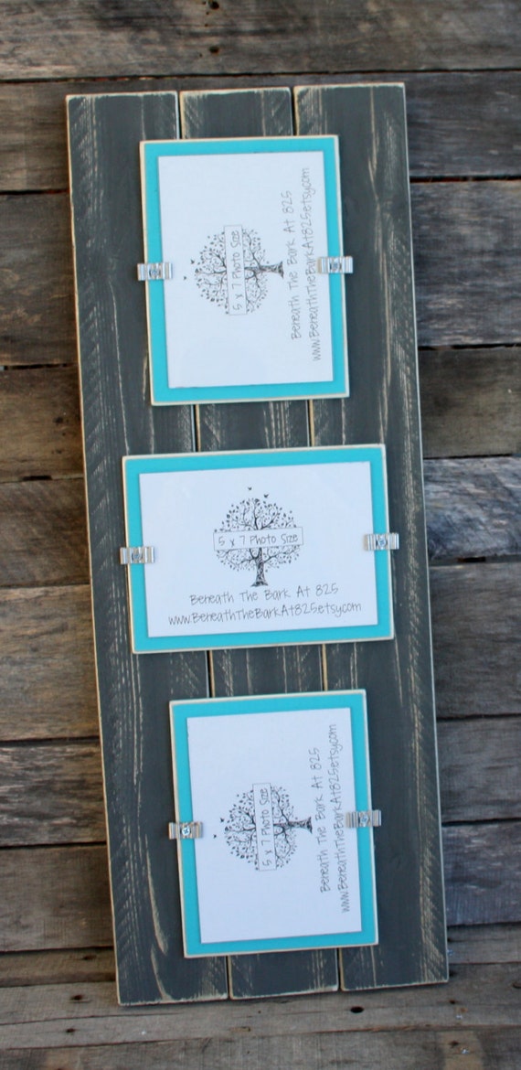 Picture Frame Triple 5x7 Distressed Wood Holds 3