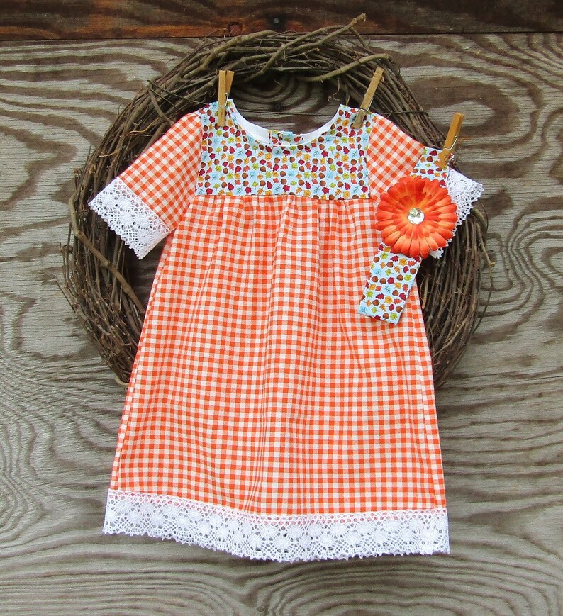 Girls Orange Gingham Fall Dress Pumpkin Patch Dress Lace Etsy
