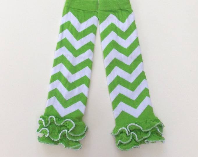 Chevron Leg Warmers, Baby Ruffled Leg Warmers, Green Chevron Leg