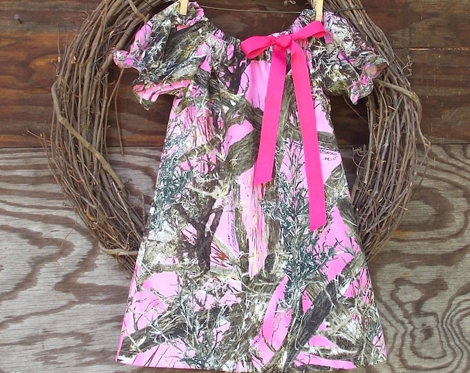 Girls Pink Camo Dress, Camo Peasant Dress, Camouflage Dress, Kids