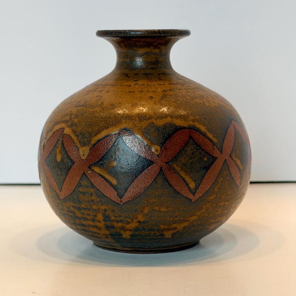 Vintage Mid Century Japanese OMC Otagiri Ceramic Weed Pot Vase - Geometric MCM