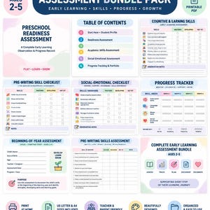 Preschool Assessment Checklist | PreK & Kindergarten Evaluation, Student Skills Tracker Printable