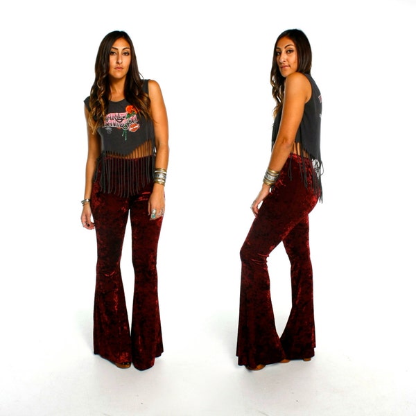 Hells Bells RUBY TUESDAY Crushed Velvet Bell Bottoms