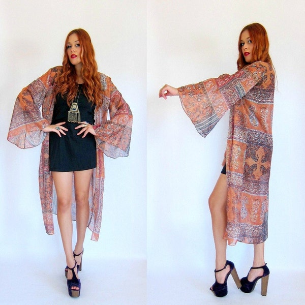 Moonlight Drive SHEER PAISLEY Bell Sleeve Duster