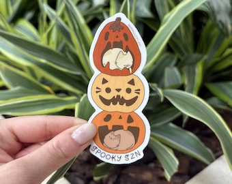 Spooky Szn Cat Sticker, Matte Vinyl Die Cut Sticker