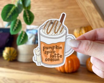 Pumpkin Spice Latte Cat Sticker, Matte Vinyl Die Cut Sticker