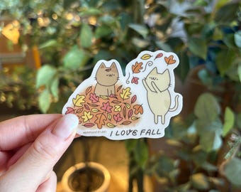 I Love Fall Cat Sticker, Matte Vinyl Die Cut Sticker