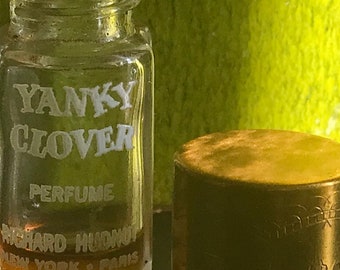 Rare Art Deco 1940s Yanky Clover Perfume by Richard Hudnut NY Paris Fragrance, Decorative Gilded Collectible Bottle with contents