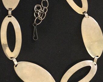 Vtg Hammered Oval Metal Leather Adjustable Chain Belt 38  display picture 2