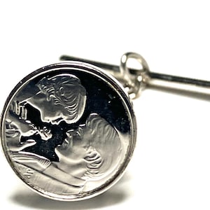 Stunning Signed Sterling Silver Tie Tack Father & Son, Polished Round Lapel Pin, Tie Tac with Chain