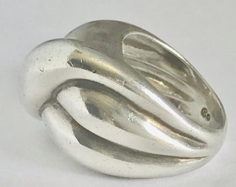 925 Sterling Silver Signed Krypell Modernist Design Crossover, Ribbed Domed Women Ring Size 6.5