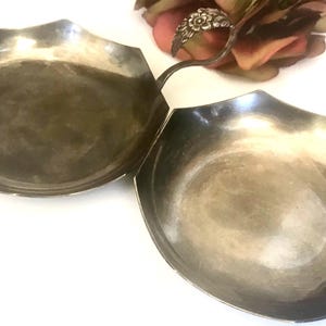 Vintage Holland Dutch Silverplate Divided Serving Tray - Silver Candy Dish - Double Bowl with Repousse Silver Handle