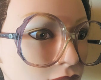 Vintage 1980s Oversized Eyeglasses, Diane Von Furstenberg Eyeglass Purple Fade Translucent Logo SunGlass Plastic Frame Only, Made In France