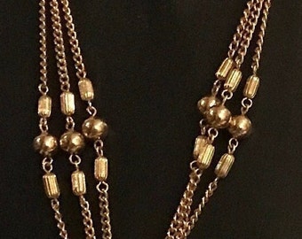 Signed Sarah Coventry Gold Tone Lariat Pendant Tassel Necklace Beaded Retro Jewelry 34"