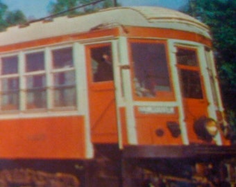 c1950s Red Trolley Car Vintage Postcard/Historic Electric Railway No 1225 - Unused
