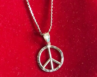 10K Yellow Gold Pendant - Peace Sign Necklace -  Diamond Cut -  Symbol Charm With 15” 14K Gold Chain