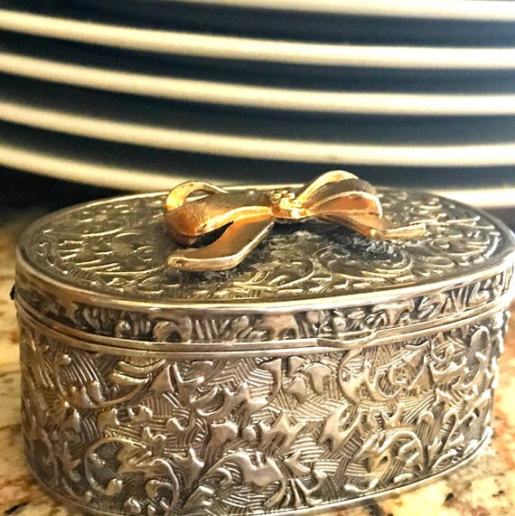 Vintage Silver Plated Hinged Jewelry Box, Trinket… - image 3