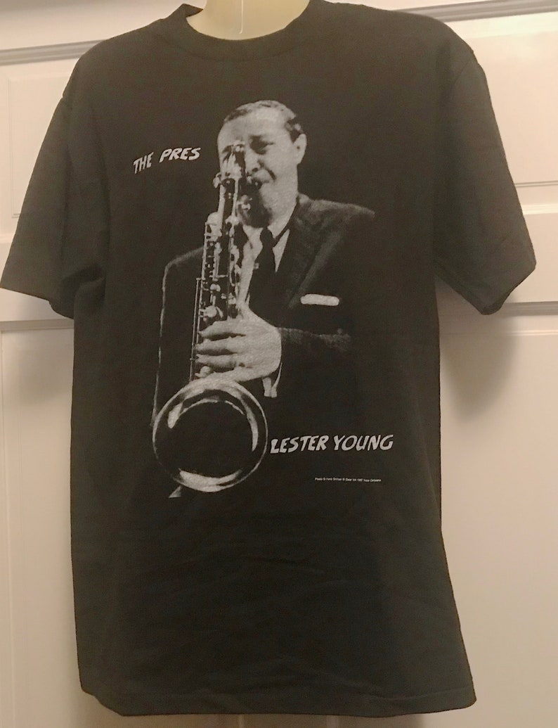 Authentic Vintage 90s 1997 Lester Young \u201cThe Pres\u201dGraphic Unisex T-Shirt Men\u2019s Jazz Artist Blues Saxophonist Jazz T-shirt Size M