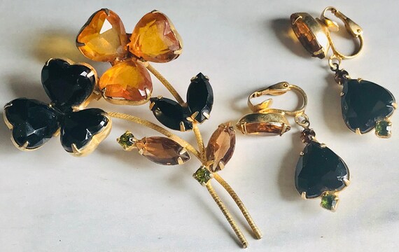 Stunning Jewel Amber Crystal Rhinestone Black Gla… - image 2