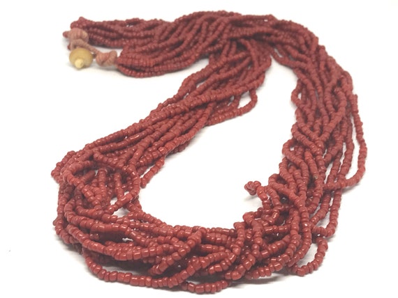 Naga Bead Art Deco Multi-Strand Red Coral Beaded … - image 1