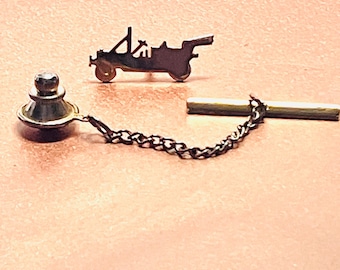 Vintage Swank Gold-Tone Car Tie Tack with Chain – Classic Automobile Lapel Pin