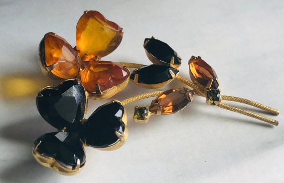 Stunning Jewel Amber Crystal Rhinestone Black Gla… - image 5