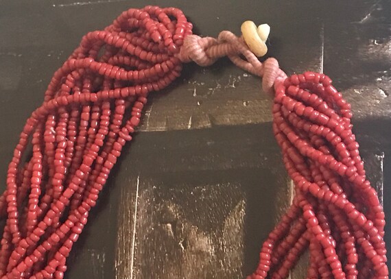 Naga Bead Art Deco Multi-Strand Red Coral Beaded … - image 2