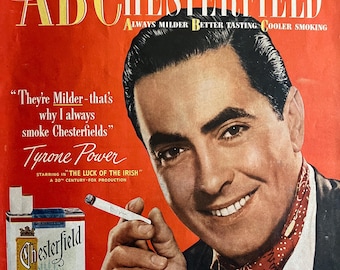 Vintage 1948 Chesterfield Cigarettes Original Advertisement - Tyrone Power 