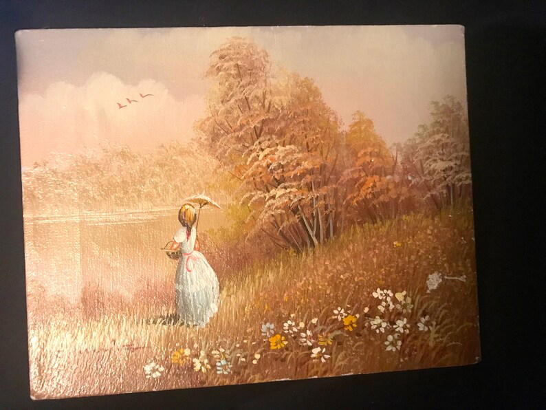 SALE Victorian Girl with Umbrella by C. Manning Original Oil Etsy