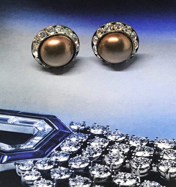 Vintage PIN BLUE RHINESTONES Circling Pearl Faux Art Deco 40/'s