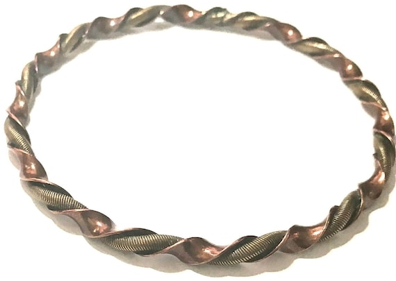 Vintage 70s Twisted Copper Brass Hammered Mixed M… - image 1