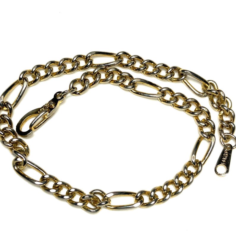 Vintage 14k Gold Plated Figaro Bracelet: Unisex Fashion Jewelry Link Chain image 1