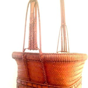 Antique Large Japanese Bamboo Traditional Handwoven Ikebana Arrangement Tall Flower Basket