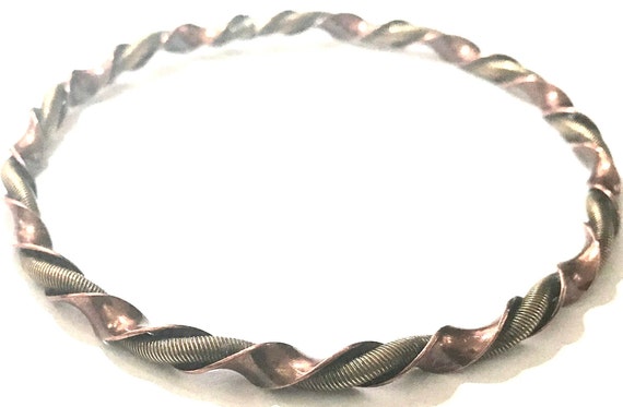 Vintage 70s Twisted Copper Brass Hammered Mixed M… - image 5