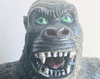 King Kong Vintage Imperial Toy/ Classic Black Gorilla/ Action Figure/ Green Eyes/ Hard Plastic/ Articulated/ Hallmarked - Stocking Stuffer
