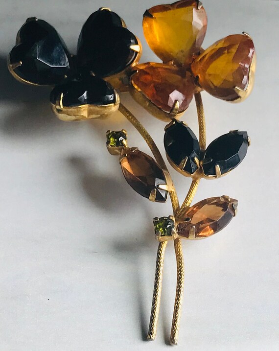 Stunning Jewel Amber Crystal Rhinestone Black Gla… - image 7