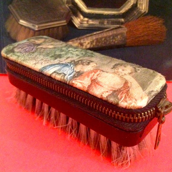 Victorian Tapestry Manicure Case: French Courting Couple Scene, Made in Germany