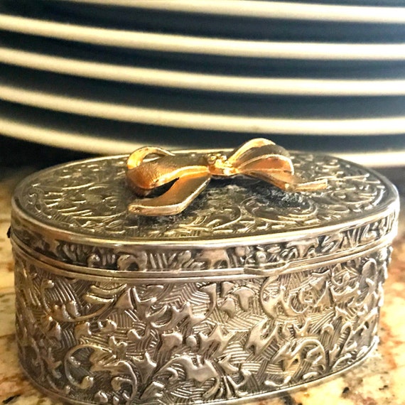 Vintage Silver Plated Hinged Jewelry Box, Trinket… - image 6