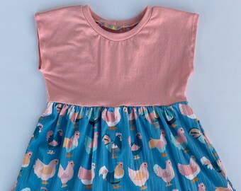 Chicken dress for girls, rustic girl dress, play dress for girls, toddler chicken dress, handmade dress for girls, farm dress