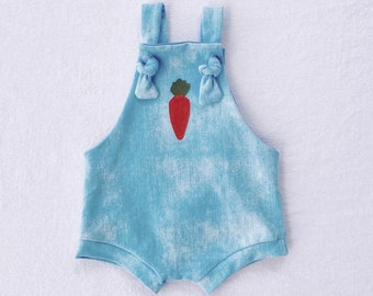 Easter overalls, knotted overalls, carrot outfit, Easter romper, unisex Easter, shortie overalls, toddler Easter outfit, first Easter outfit